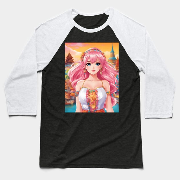 Beautiful pink hair anime princess Baseball T-Shirt by animegirlnft